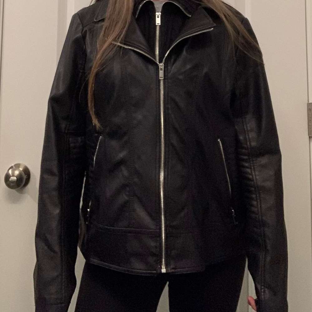 Black Leather Jacket With Wool Layer Underneath - image 1